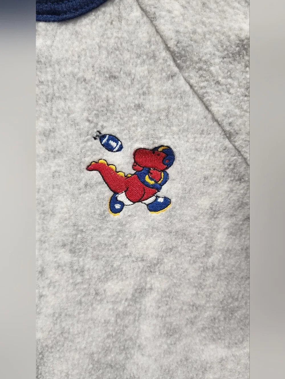 Vintage Carter’s Baby 6-12M Gray Fleece Footed Sleeper Football Dinosaur